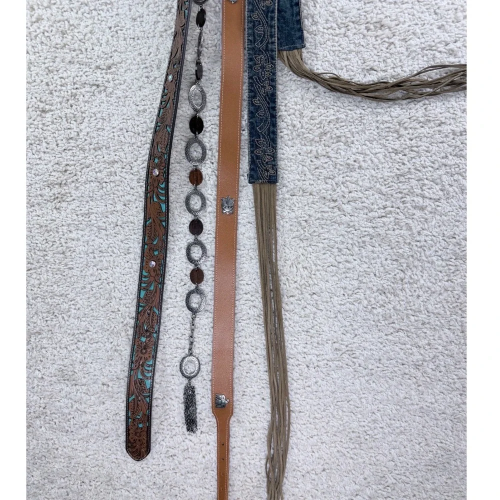 Unbranded Western Belts Lot Women Large Brown Denim Chain Excellent Boho 4pc